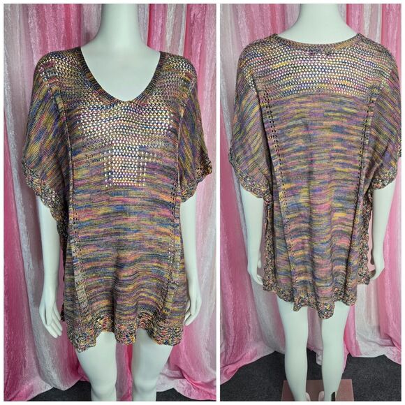 Democracy Colorful Crochet Knit Semi Sheer Long Top Size Small Medium - Picture 1 of 16
